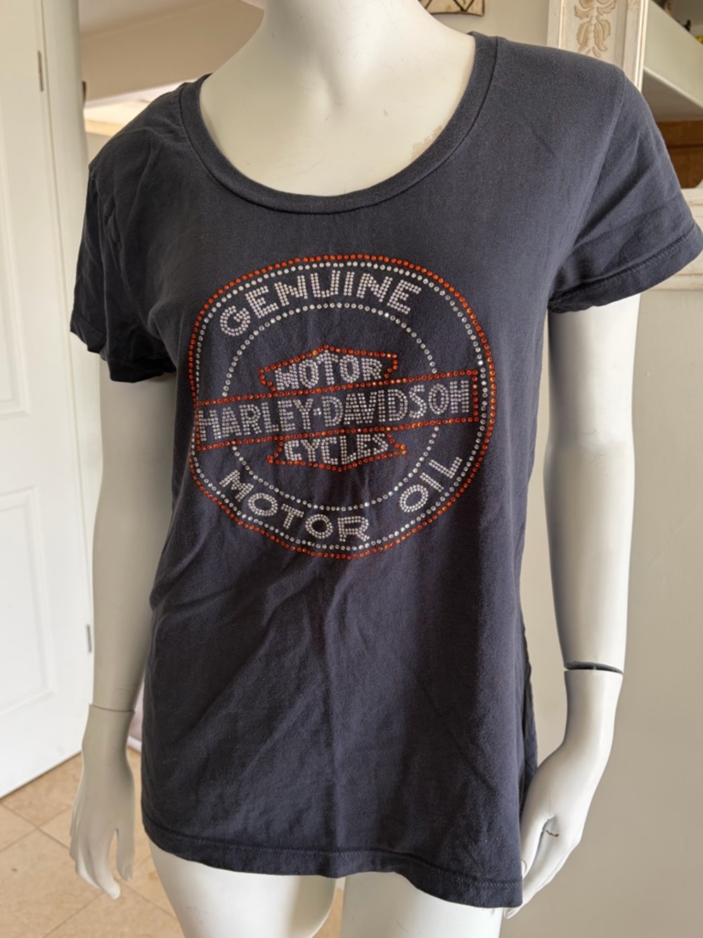 Harley-Davidson Dark Gray Tee with Orange and Silver Studded Logo